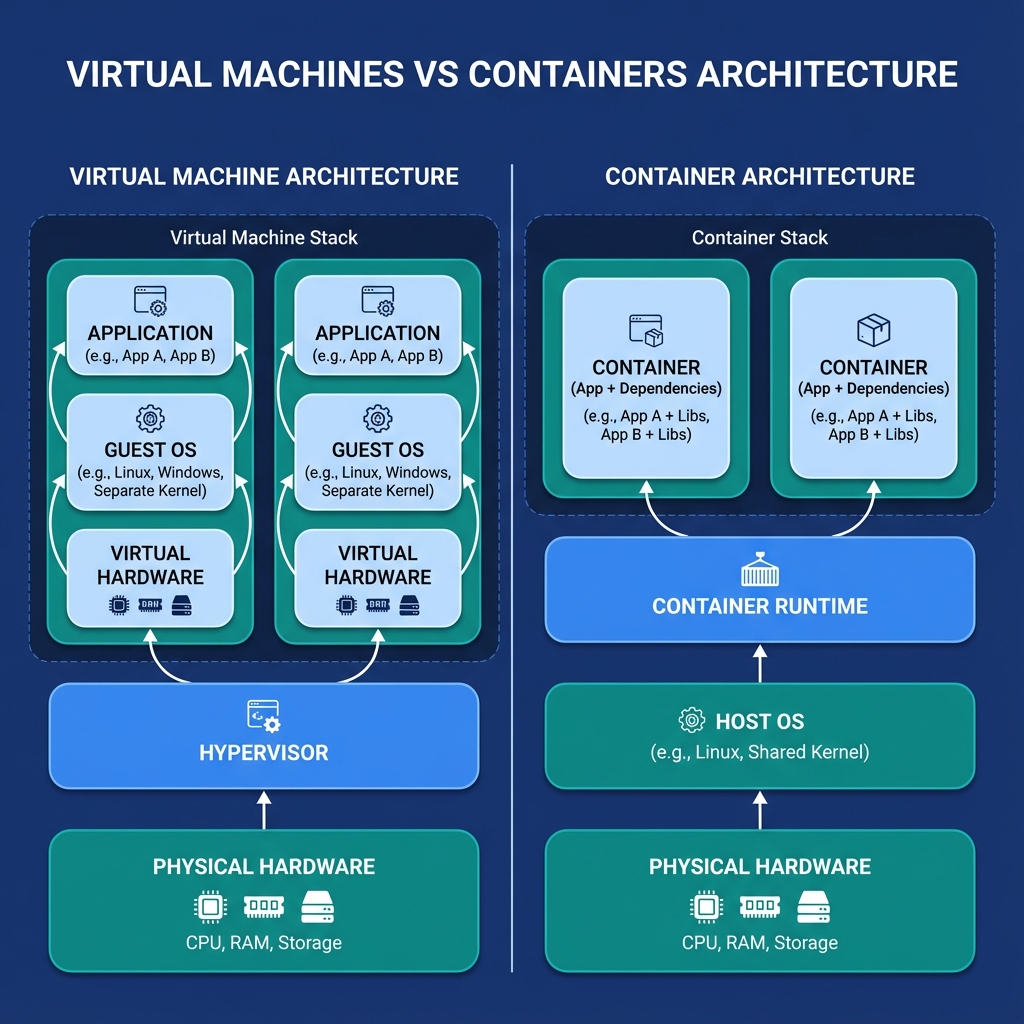 Virtual Machines vs Containers Architecture
